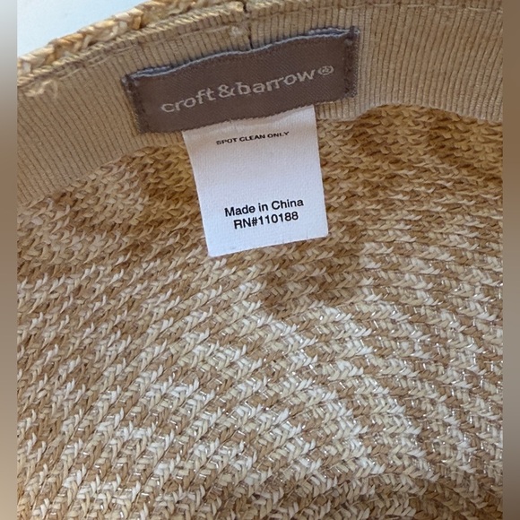 Croft & Barrow Natural Beige Straw Women's Summer Beachwear Cap W/ Button Accent - Picture 6 of 6